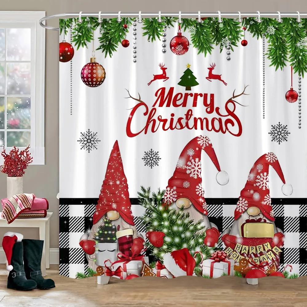 Weihnachts-Duschvorhang für Badezimmer, rustikaler Weihnachts-Bauernhaus-Duschvorhang, Vintage-Weihnachts-Duschvorhang für Wohnzimmer