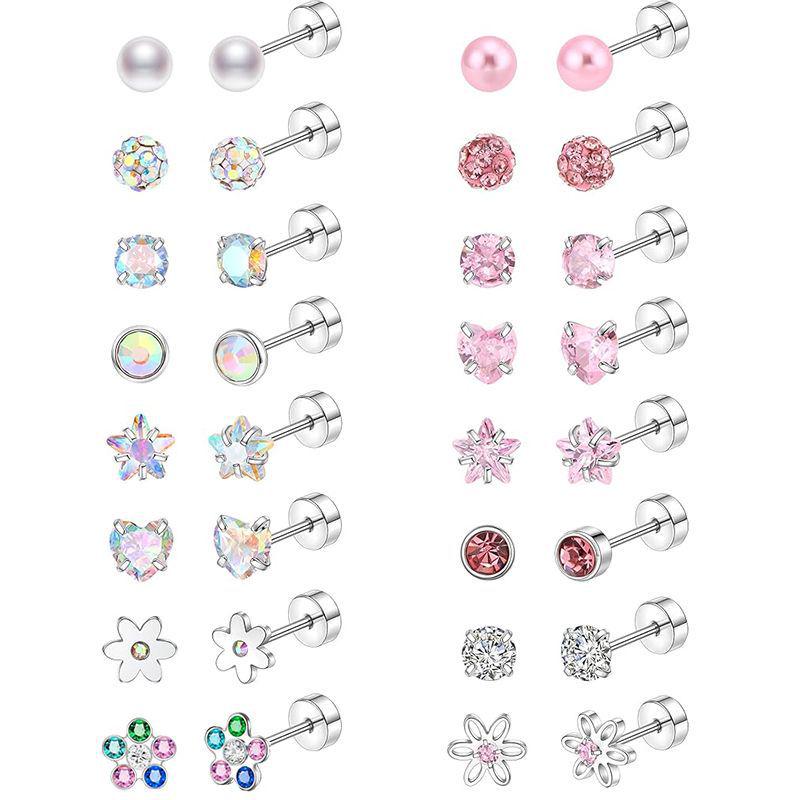 

Серьги-пусеты из нержавеющей стали с цветочным винтовым замком для женщин - Маленький круглый дизайн диска, Тонкая игла, Набор для хеликса