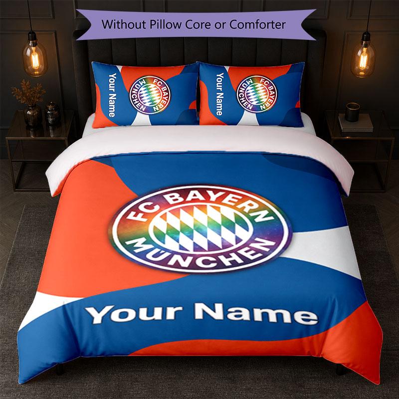 Set Biancheria da Letto Personalizzato Bayern Monaco con Nome Testo 1 Copripiumino+2 Federe Logo Calcio Regalo Personalizzato per Occasioni Speciali Decorazione Camera da Letto