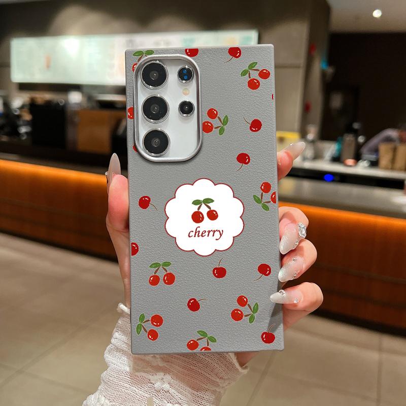 Cherry Pattern Soft Tpu Case for Samsung S25 S24 Fe S23 Ultra S22 S21 A16 A15 A55 A56 A35 A36 A25 Shockproof Slim Leather Texture Case Cover