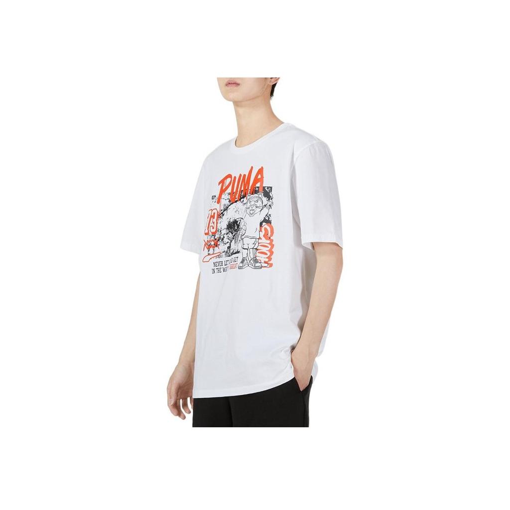 Puma Dylan Cartoon Animal Alphabet Print Casual Crew Neck T-Shirt Men Tops White 532730-10