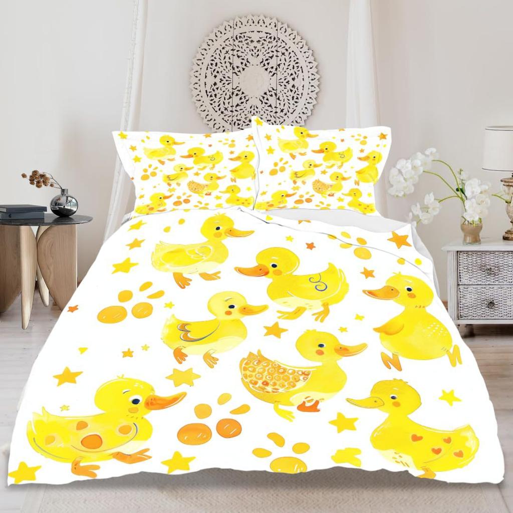 Cute Little Yellow Duck Duvet Cover Children'S Bedroom Decorative Bedding Three-Piece Digital Printing Quilt Cover