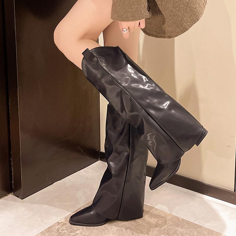 Pointed Toe Women High Boots High Heels Sexy Leather Shoes Woman 2025 Trend Winter Fashion Brand Cozy Goth Chelsea Boots Mujer