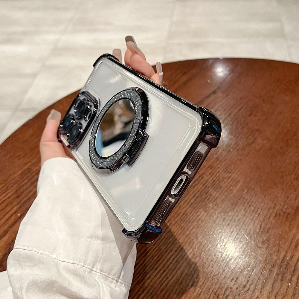 Επιμεταλλωμένος Καθρέφτης Θήκη Στήριγμα Μαλακή Σιλικόνη Τέσσερις Γωνίες Αερόσακος Αντικραδασμική Προστατευτική Θήκη για Samsung Xiaomi Poco Redmi