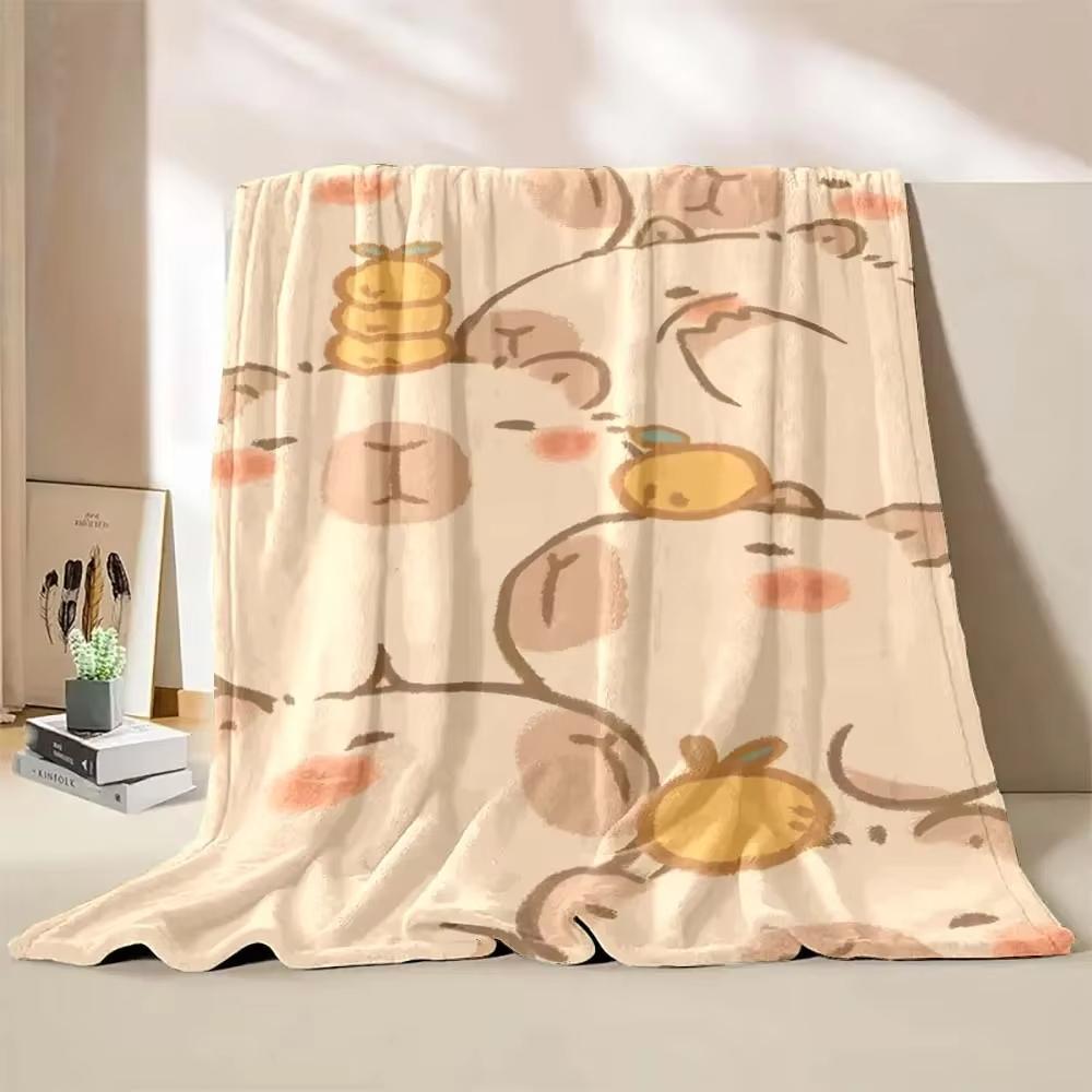 Cute Capybara Cartoon Print Blanket Soft Warm Plush Throw Blanket for Sofa Bed Kids Nursery Home Travel Decor