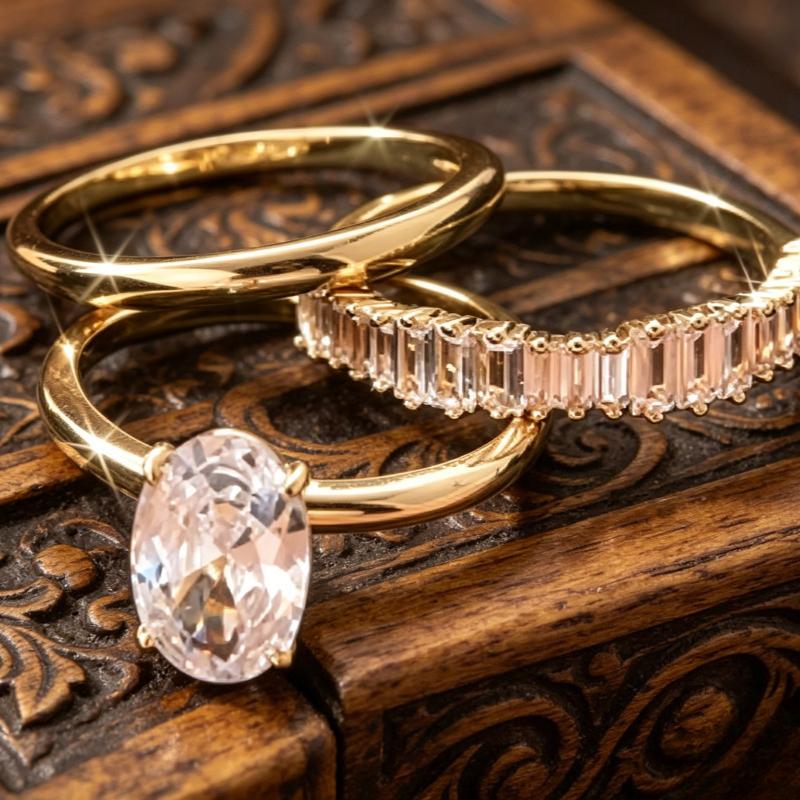 Sparkling s/set Inlaid Oval Synthetic Zirconia Multi-layer Ring for Women's Banquets Parties Jewelry Accessories Gifts