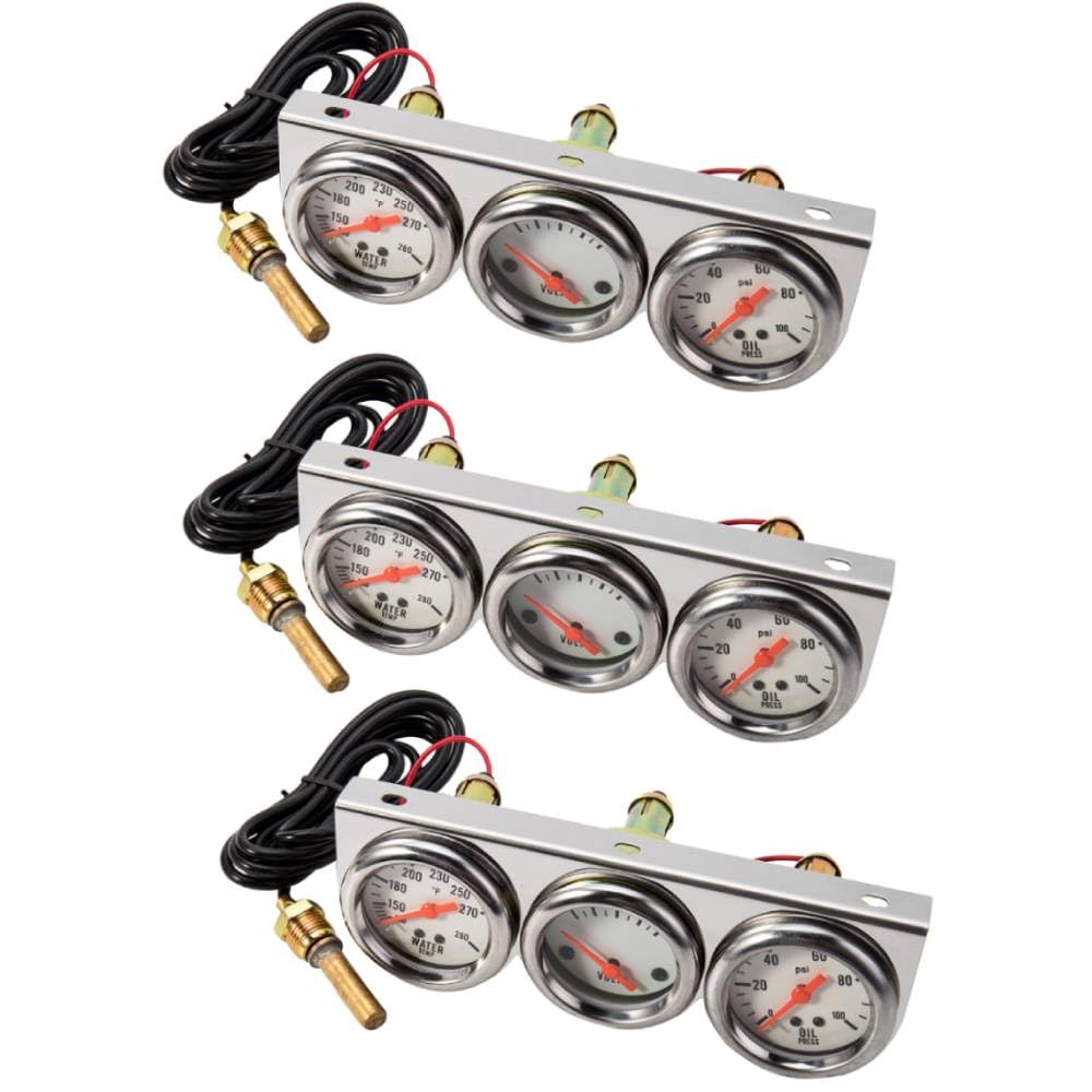 Triple Gauge Kit Oil/Volt/Water Gauge 2'' Universal Chorme Fahrenheit Water Temperature Temp Gauges Ammeter Gauges Set 3 in 1 Car Meter Auto (1)