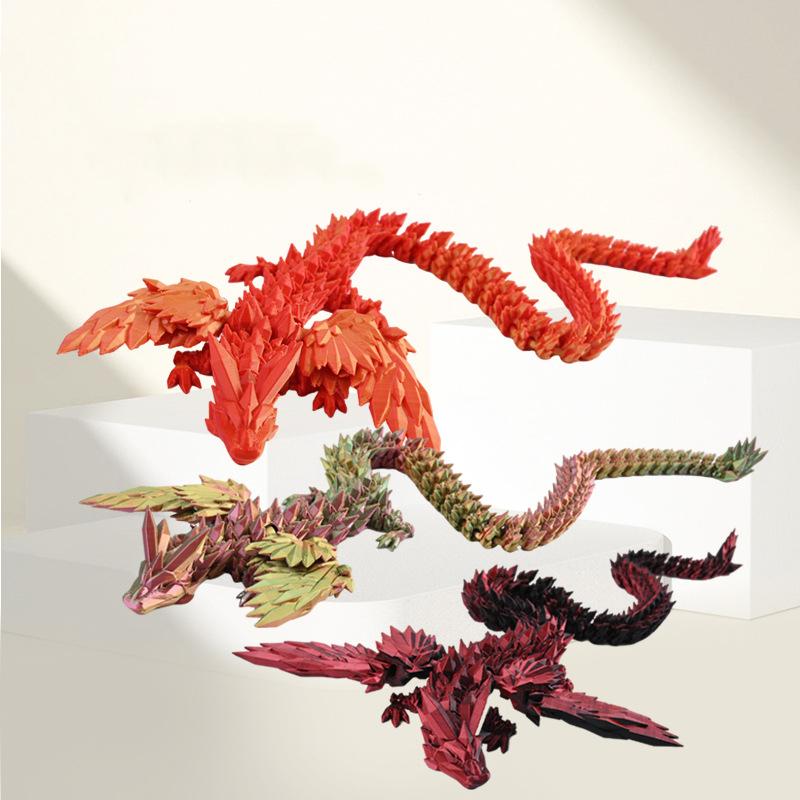 60Cm 3D Printed Wing Dragon Model Decoration Movable Joint Fidget Toy Rotatable Articulated Desktop Ornament Toy Crafts Gifts