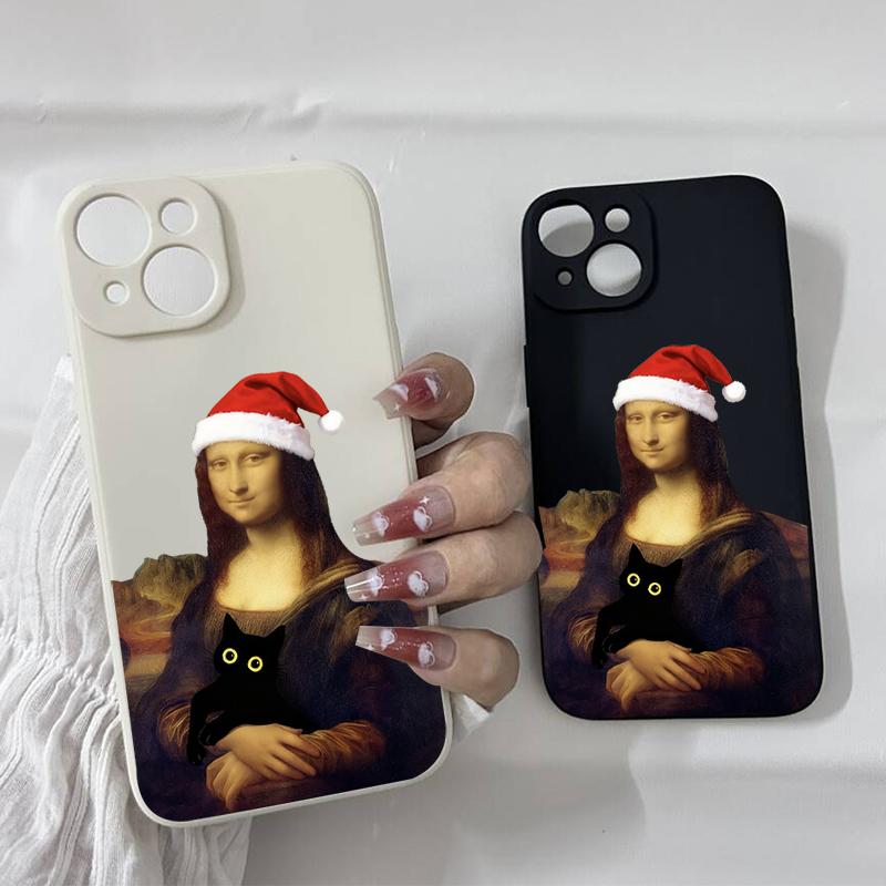 Art Aesthetic Funny Christmas Mona Lisa Phone Case for IPhone 17Air 17Pro 17 16 15 14 13.12 11 Pro Max Soft Silcone Back Cover