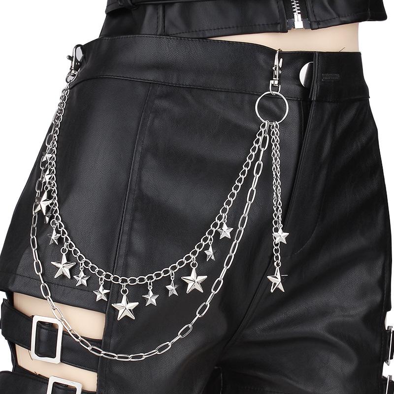 Versatile Geometric Metal Star Waist Chain with Tassels - Hip Hop Punk Style for Women