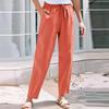 Foreign trade new women's clothing summer pants casual loose drawstring solid color elastic waist cotton and linen women's nine-point pants