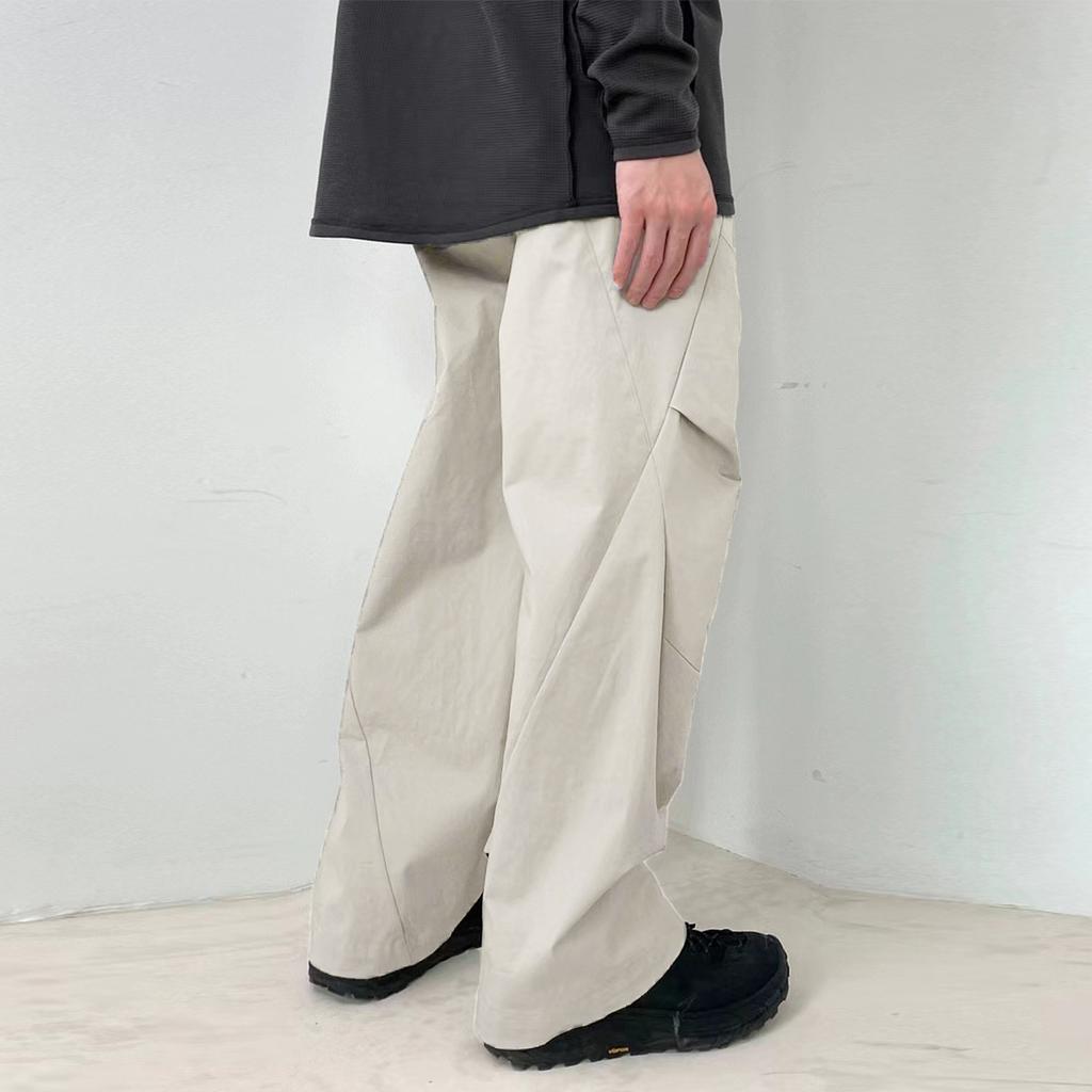 Men'S High Street Niche Personality Drawstring High Waisted Work Pants Trendy Brand American Pure Cotton Wide Leg Work Pants