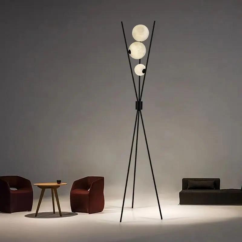 Nordic Black Floor Lamp Sofa Living Room Decoration Floor Light Tripod 3D Moon Lamp Shade Standing Lamp Room Decor