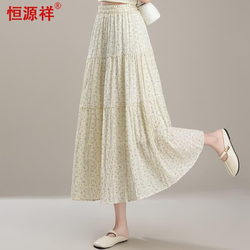 Elegant Floral High-Waist A-Line Skirt