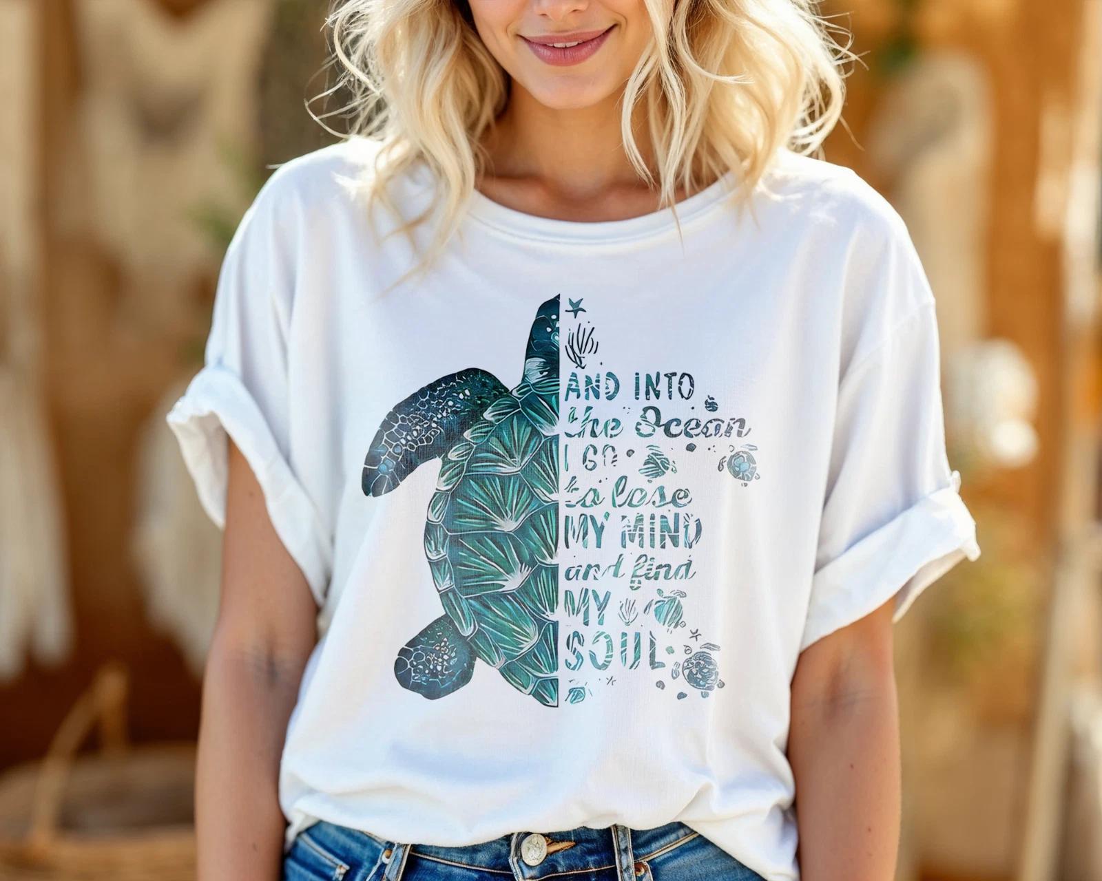 Sea Turtle Ocean Quote T-Shirt Beach Lover Gift Coastal Graphic Tee A56 XXL