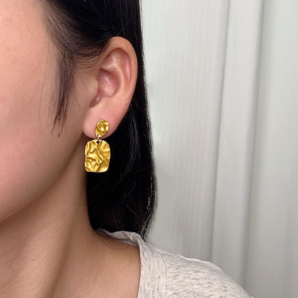 CARLIDANA Stainless Steel Chunky Texture Hoop Earrings Jewelry for Women Gold Plated Huggie Chunky Statement Stud Earrings