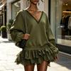 Women's Fashion Long Sleeve Lace Trim Patchwork Dress for Parties and Evening Events