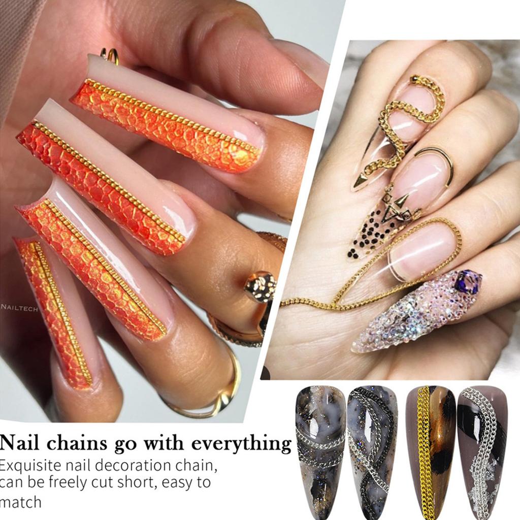 6 Grids Rock Style Nail Art Chains Mixed Metal Accents Classic Gothic DIY Nail Jewelry Accessories