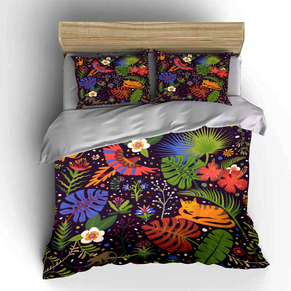 Tropical Jungle Wildlife Design Set  Kid's and Adults' Bedroom Decor, Exquisite Three-piece Bedding Set Gift