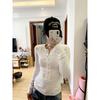 Skinny Spice Girl Single-breasted Long Sleeve T-Shirt Women's Spring Front Shoulder Skinny Top with White Bottom Shirt