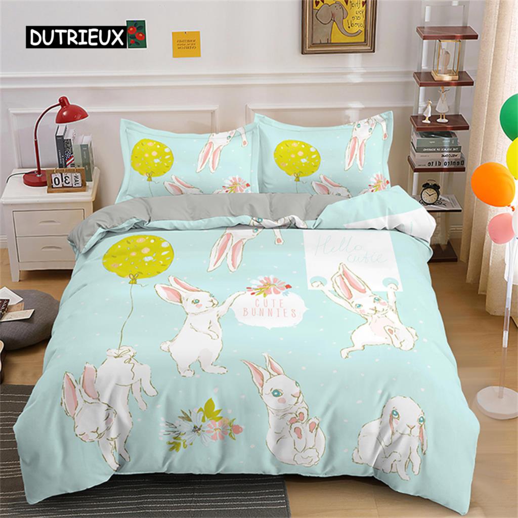 Roztomilý kreslený králík povlečení světle modrý povlak na přikrývku pro domov dívky děti dospívající ložnice dekorace povlak na peřinu povlak na přikrývku