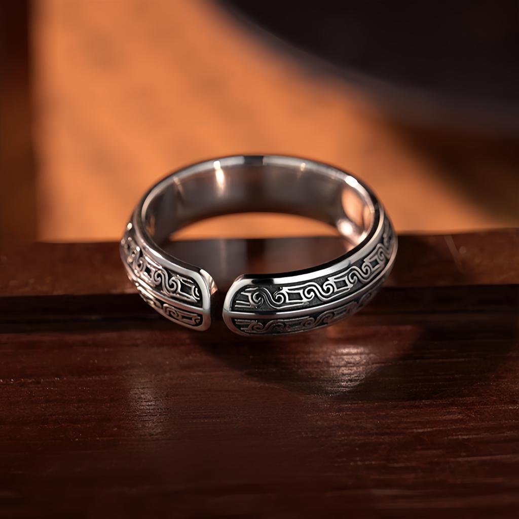 Retro Zoomorphic Spiral Adjustable Open Ring For Men Silver Plated Gothic Edgy Jewelry Historic Gift