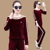 Gold Velvet Sportswear Set - Women's Spring-Autumn Fashion Chic Large-Sized Casual Loose Two-Piece Set