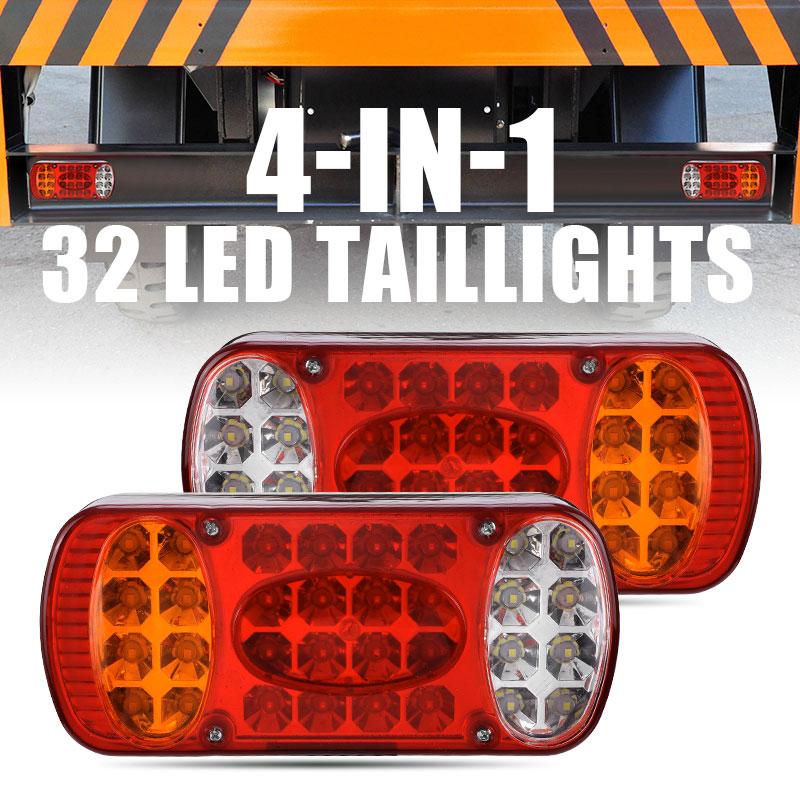 Pair 32LED Car Truck Tail Light Rear Stop Brake Light Turn Signal Indicator Reverse Taillight For Trailer Truck Lorry UTE 12-24V