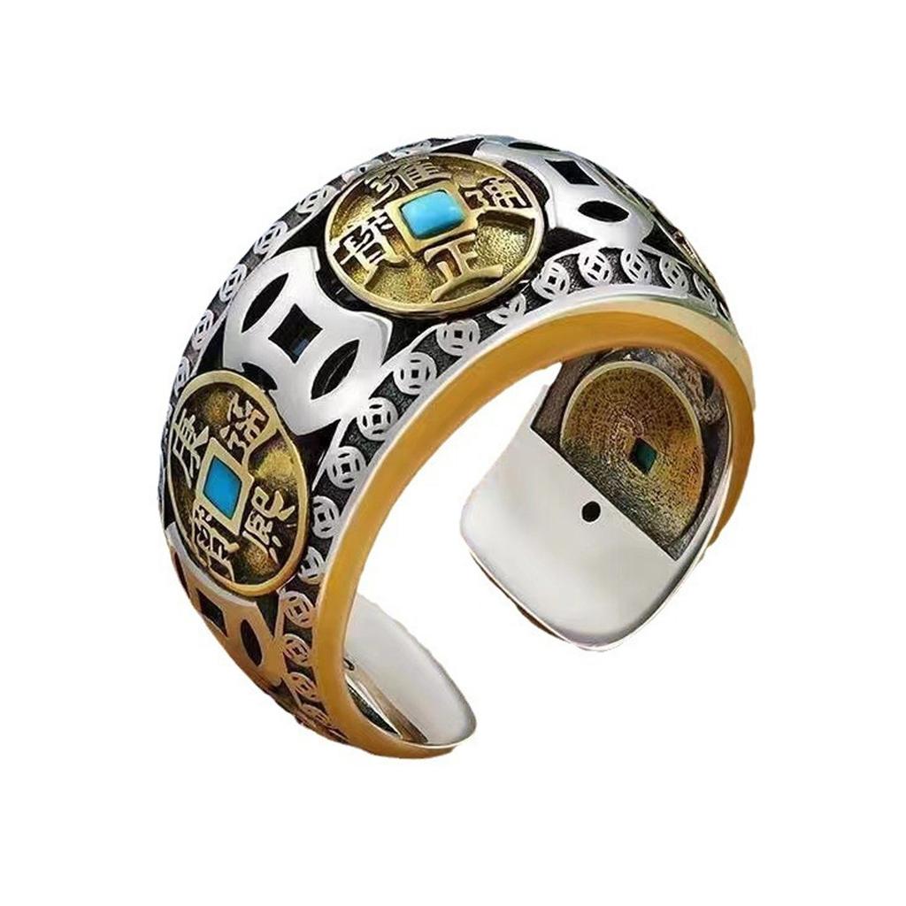 Rotating Five Emperor Coins Ring Adjustable Spinning Design For Anxiety Relief Stress Reliever Jewelry