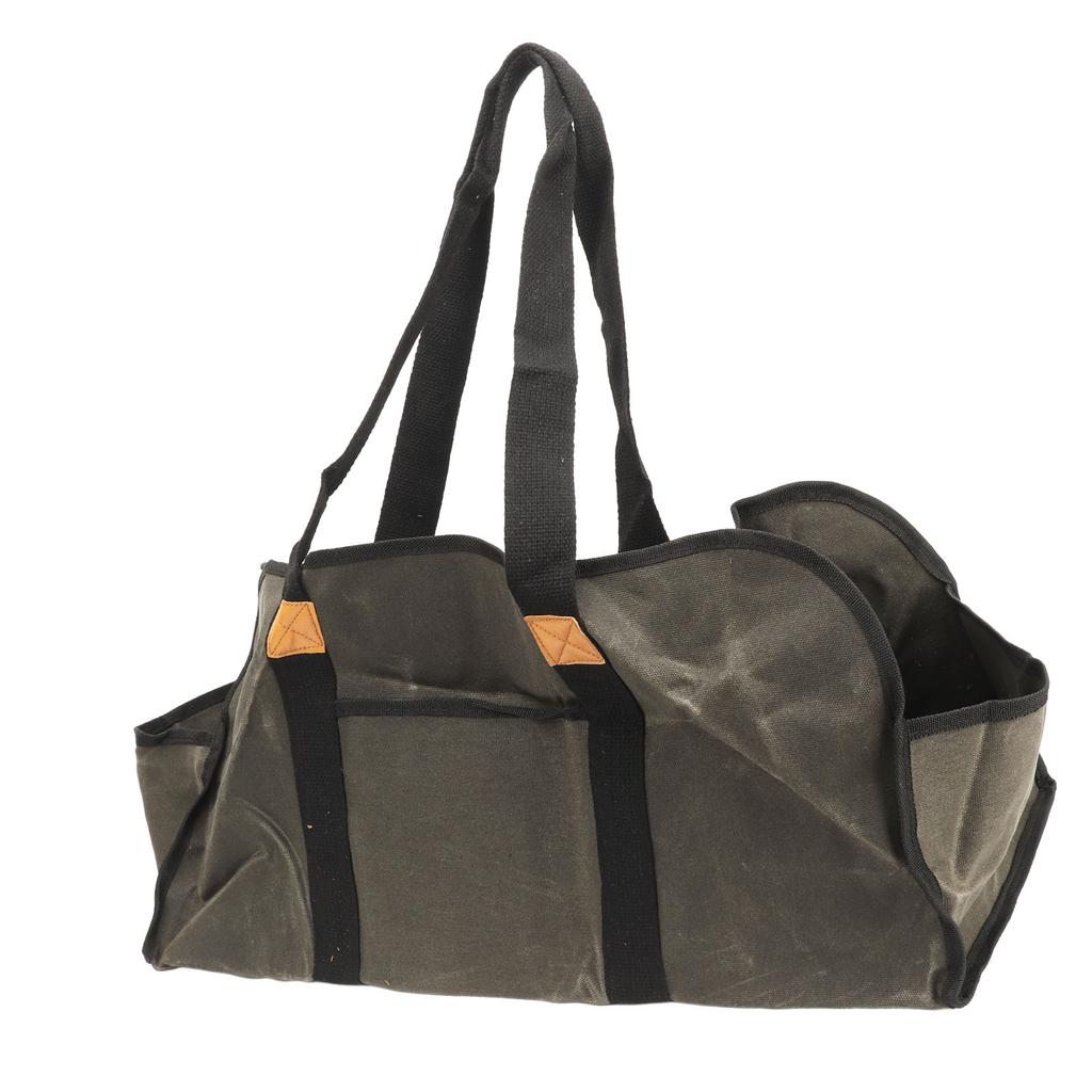 Log Carrier Waxed Canvas Dark Green Waterproof Large Capacity Reinforced Handles Foldable Anti Slip Firewood Bag for