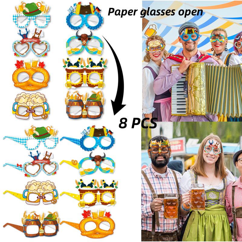 Oktoberfest 8pcs Beer Eye Glasses Paper Photo Props Party Decoration Kids Adult