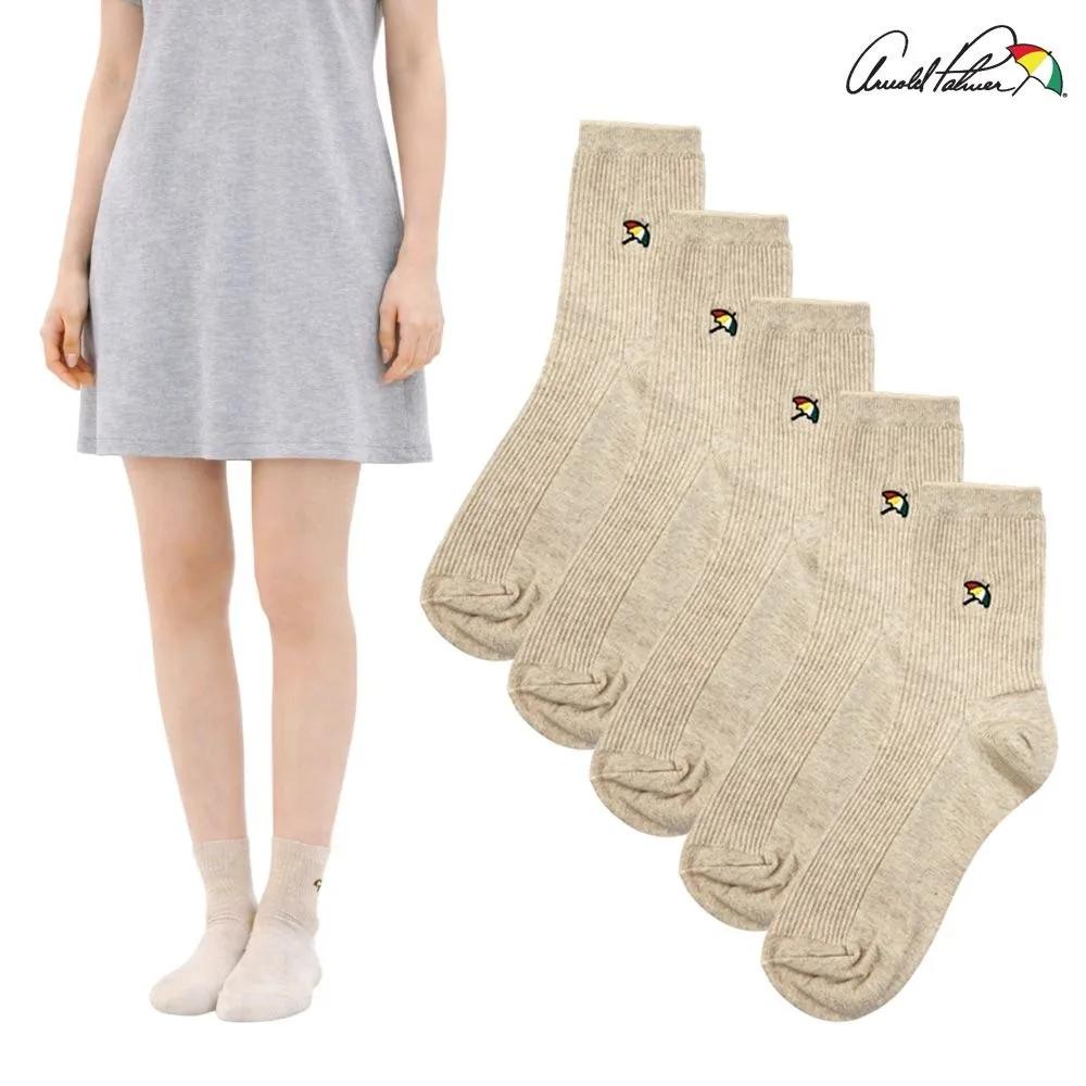 Arnold Palmer Women's Flesh-Colored Socks Mid-Length Ankle Comfortable Ribbed Fashion Socks 5 Pairs Female Students Made in Korea