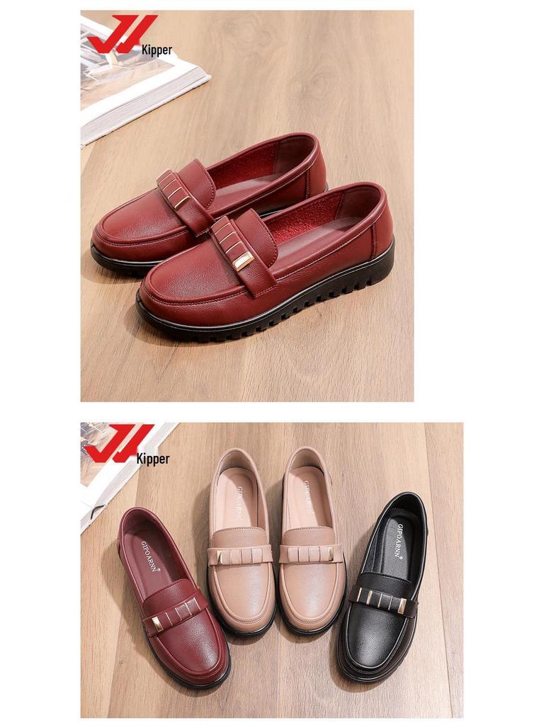 2025 New Spring & Autumn Non-Slip Soft Sole Leather Shoes for Middle-Aged & Elderly Women