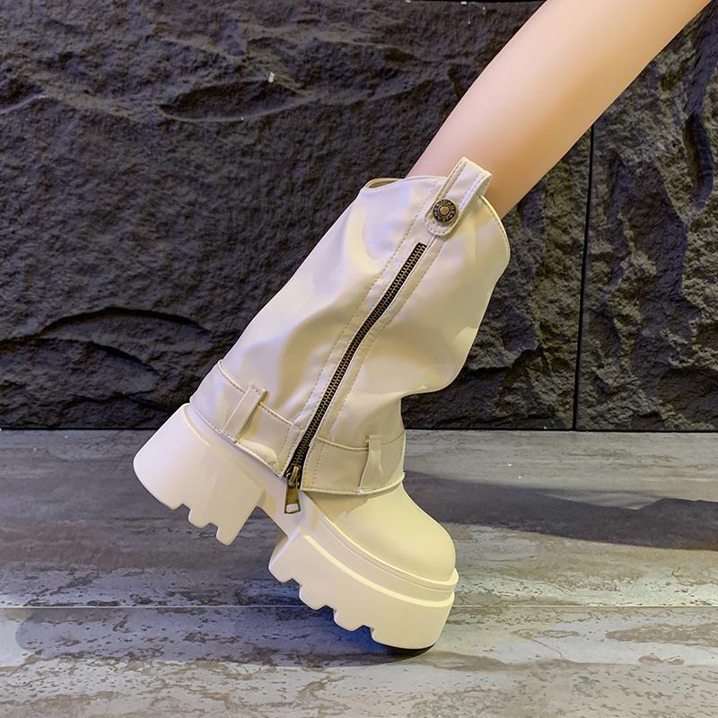 Fashion New Gothic Style Chunky Boots High Platform Women Ankle Boots Elegant Walking Comfy Woman Motorcycle Shoes Punk Leather Boots