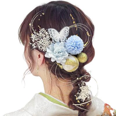 [JZOON] Hair Ornament for Coming-of-Age Ceremony, Mizuhiki, Dried Flowers, Butterfly Ornament, Popular with Yukata, Furisode, Graduation Ceremony,