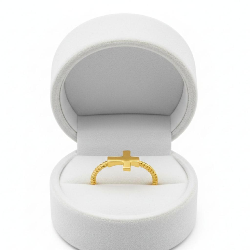 925 Sterling Silver Gold Vermeil Twisted Rope Band Cross Women Ring