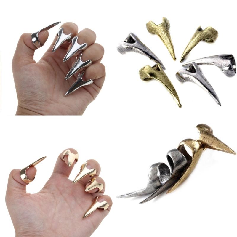 5pcs Retro Nail Finger Ring Comb Tip Joint Ring Halloween Cosplay Curling Hair Extension Tool Punk Party Jewelry Gift