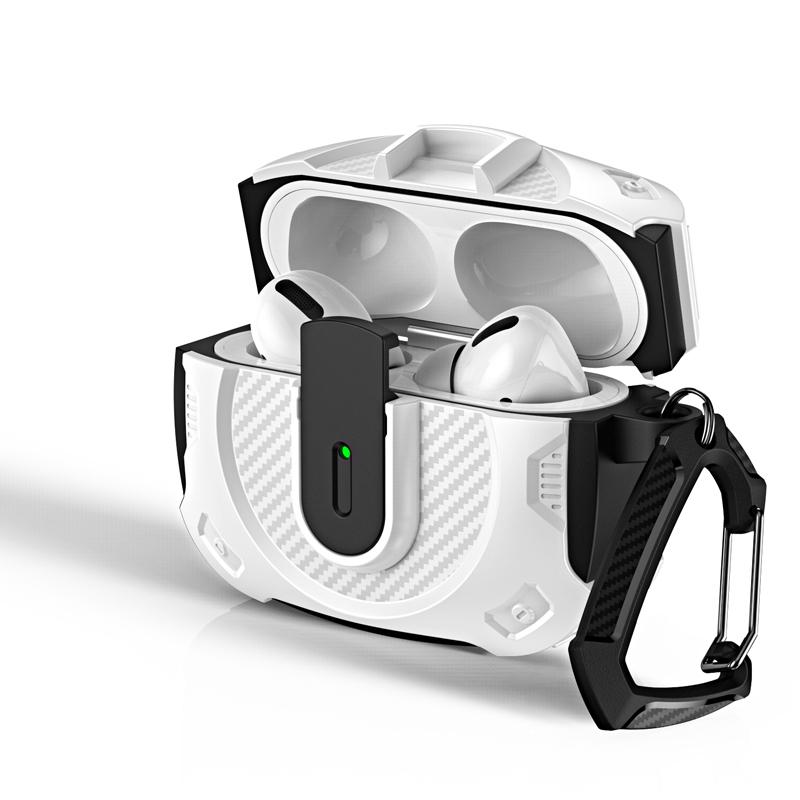 Secure Lock Clip Carbon Fiber Hard Shell TPU+PC Case For Airpods 4 For Airpods Pro2 3 2 1 Case Cover with mountaineering buckle