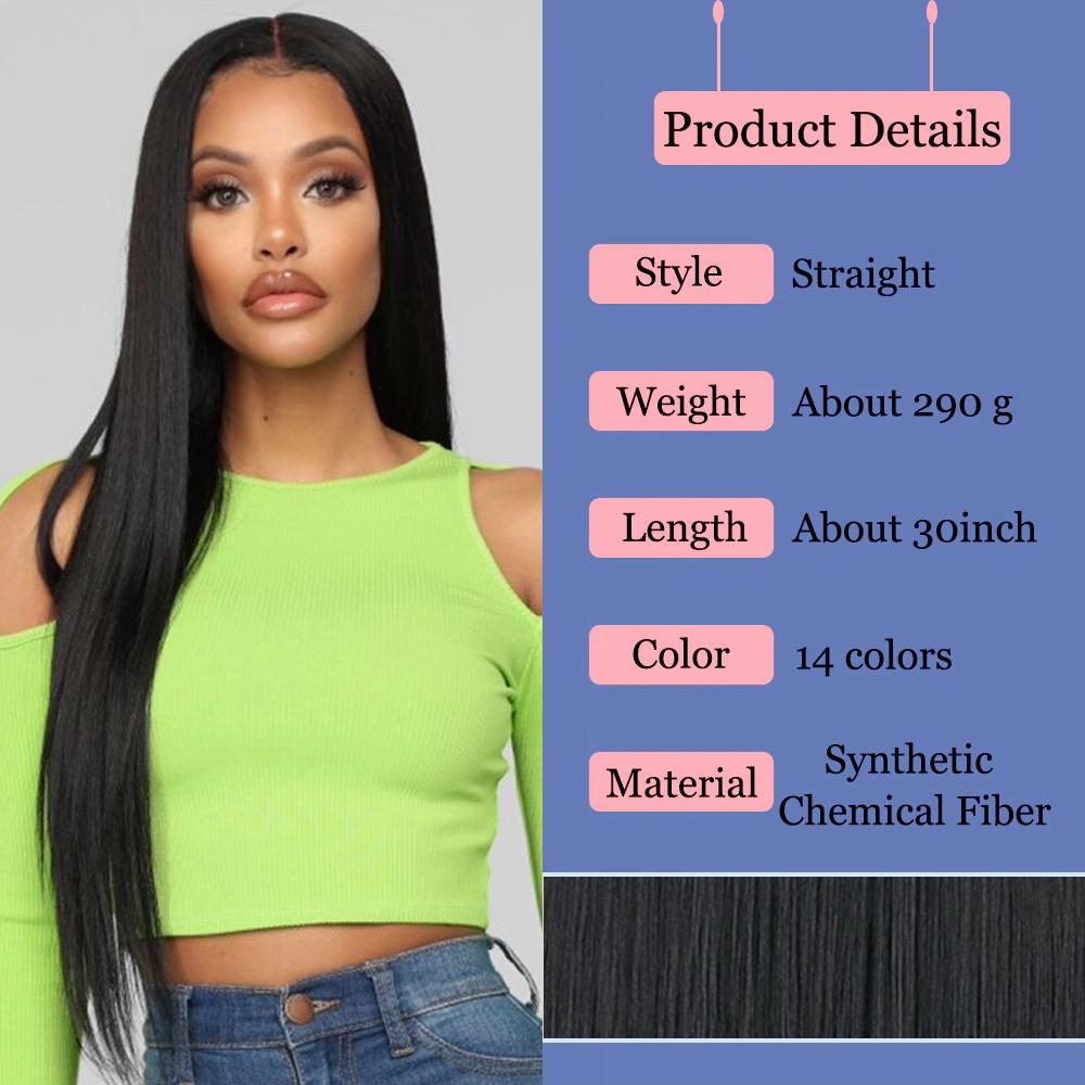 MERISIHAIR Long Straight Black Wigs Women Middle Part Synthetic Wig Heat Resistant Fiber Natural Looking Wig