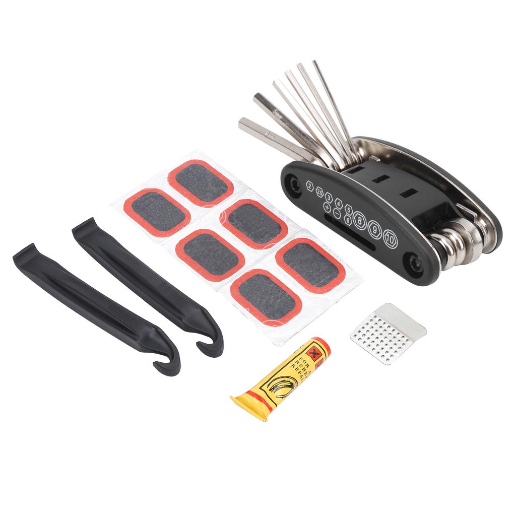 Bike Flat Tire Repair Tools Fold MultiFunction Hex Wrench Nut Tire Puncture Repair Set