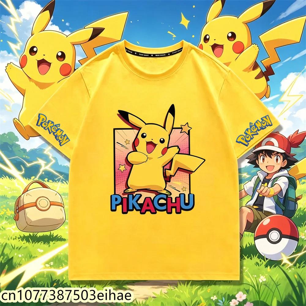 2026 New Streetwear Pokémon T Shirt, Cartoon Graphic Crew Neck Tee, Kawaii Cute Summer Casual Tops For 3-14Y Boys And Girls