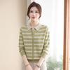 Autumn 2025 Wool Knitwear: Elegant Striped Lapel for Middle-Aged Women