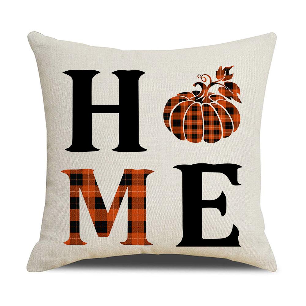 New Autumn Pillow Cover Watercolor Plaid Printed Maple Leaf Pumpkin Letter Pillow Home Cushion