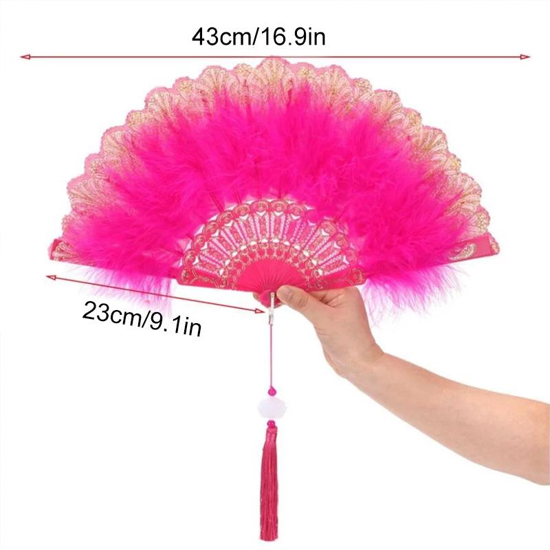1PC Dance Hand Fan Party Decoration with Pendant Gothic Court Feather Lace Vintage Lolita Folding Fan