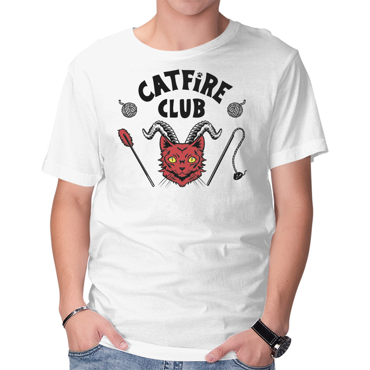 Unisex Crew Neck T-Shirt Catfire Club Graphic Short Sleeve Casual Tee XL