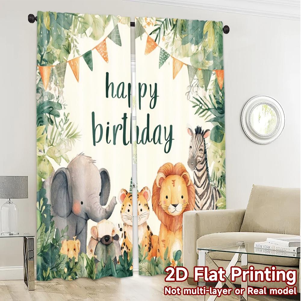 2pcs   2D FLAT PRINTING Curtains (Without Rod) Jungle Party Popular Curtains Polyester Curtains All Seasons for Semi-transparent