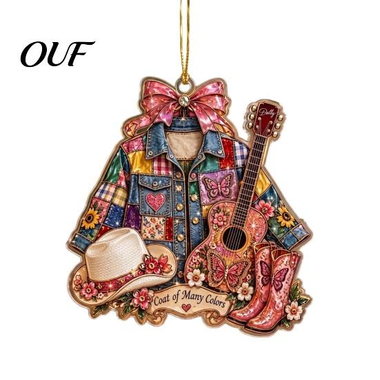 Western Cowboy Tree Decoration Guitar Hanging Ornament, 2D Flat Acrylic Pendant, or Country Music Theme, Small Gift for Musicians Hat Boots Christmas