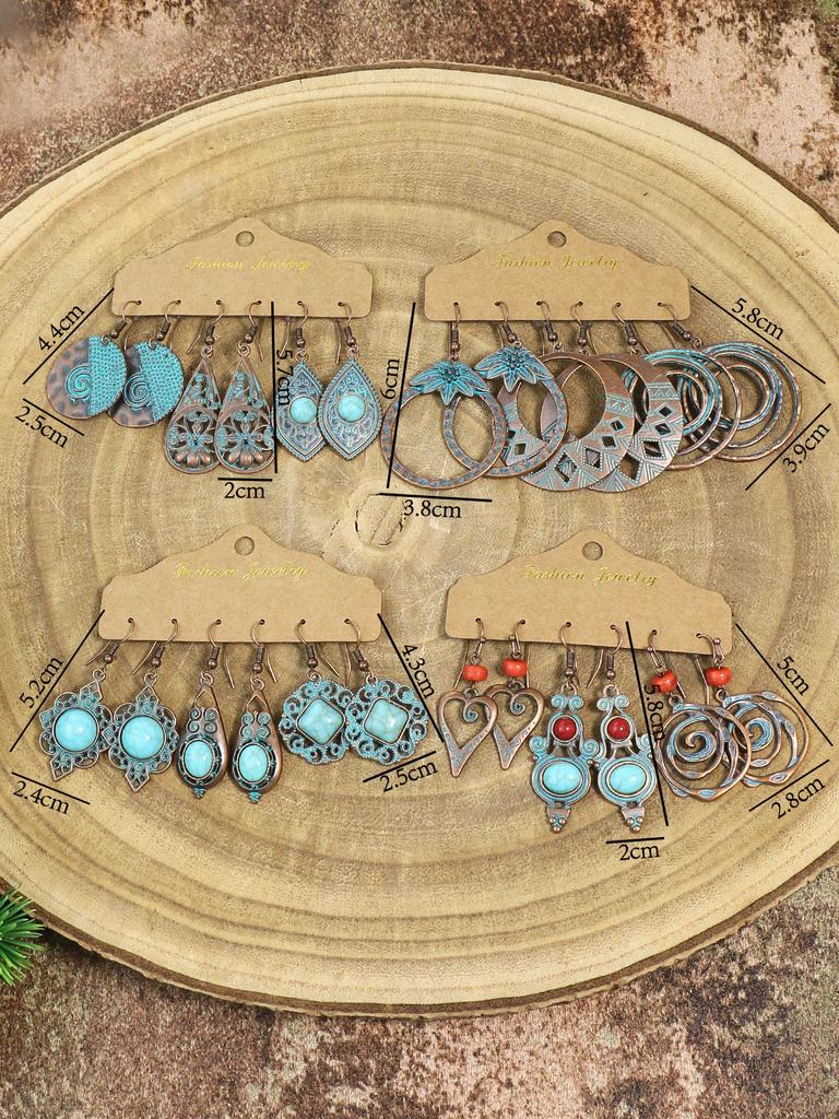 Vintage Boho Blue Stone Geometric Dangle Earrings for Women Ethnic Silver Color Hollow Water Drop Earrings Jhumka Zircon Gift