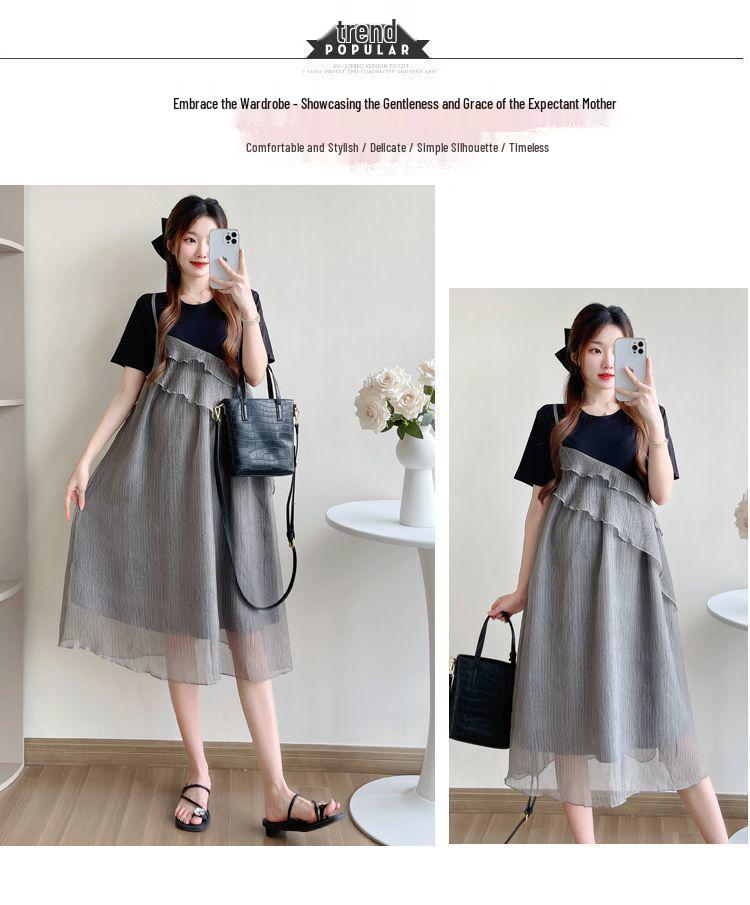 Sommer 2026 Damen Patchwork-Kleid im koreanischen Stil, Zweiteiler-Optik: Schicker, Trendiger und Jungendlicher Mid-Length Rock.