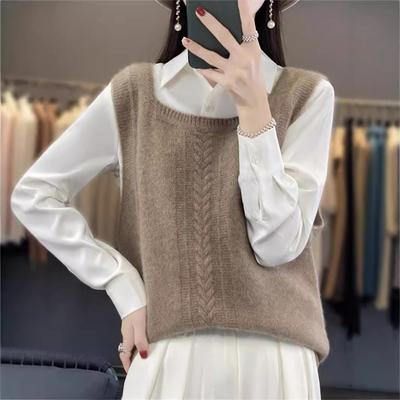 Loose Square Neck Sleeveless Knit Sweater Women's Autumn Winter Layering Versatile Cardigan Vest French Pullover Knit Vest